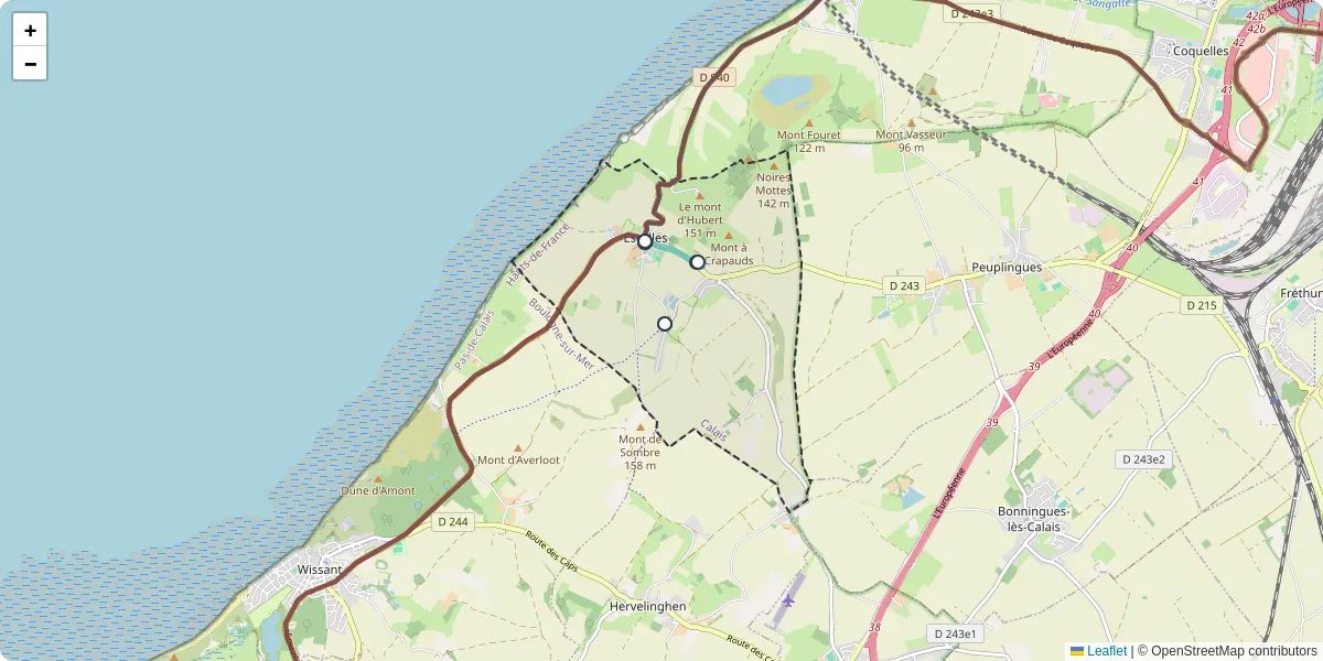 Carte du réseau de transport en commun à Escalles - lignes de bus et arrêts