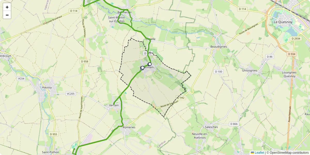 Carte du réseau de transport en commun à Escarmain - lignes de bus et arrêts