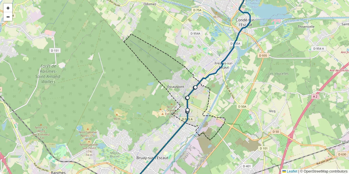 Carte du réseau de transport en commun à Escautpont - lignes de bus et arrêts