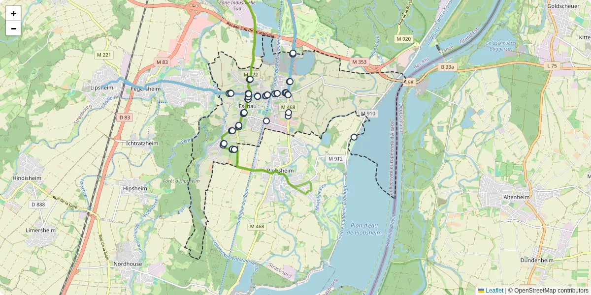 Carte du réseau de transport en commun à Eschau - lignes de bus et arrêts