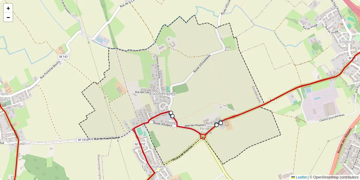 Carte du réseau de transport en commun à Escobecques - lignes de bus et arrêts