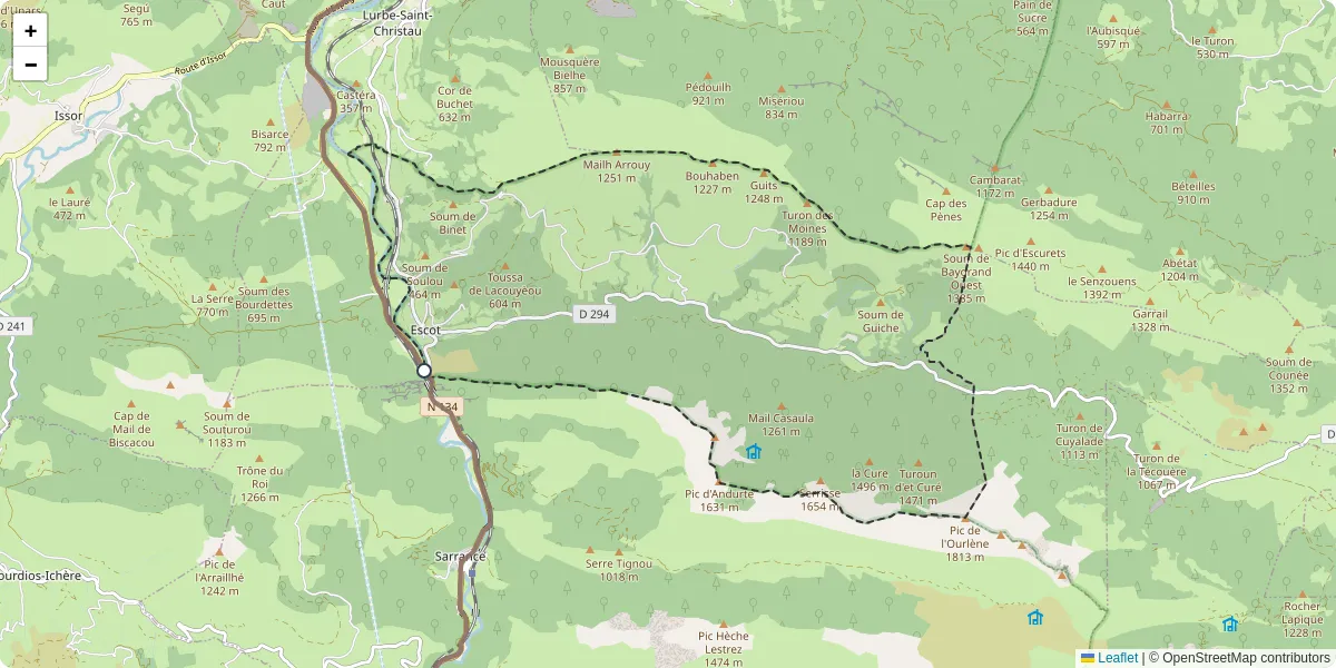 Carte du réseau de transport en commun à Escot - lignes de bus et arrêts