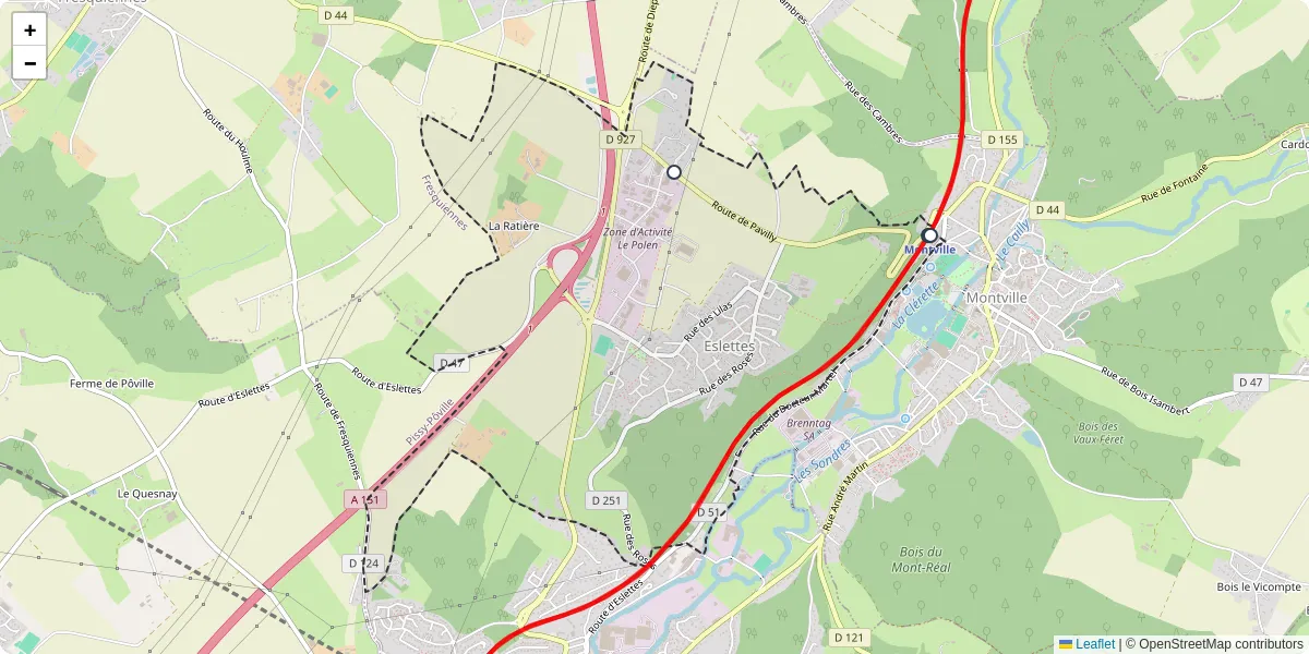 Carte du réseau de transport en commun à Eslettes - lignes de bus et arrêts