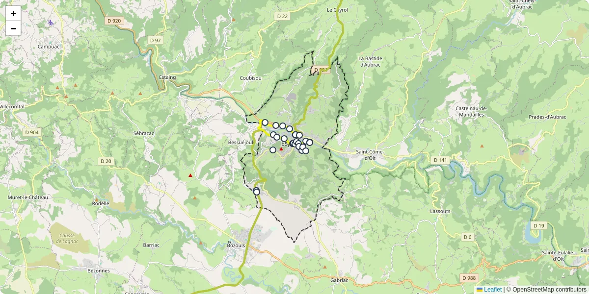 Carte du réseau de transport en commun à Espalion - lignes de bus et arrêts