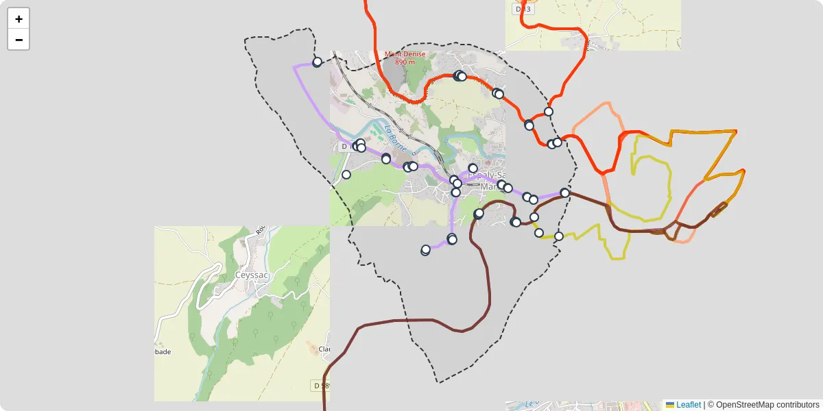 Carte du réseau de transport en commun à Espaly-Saint-Marcel - lignes de bus et arrêts