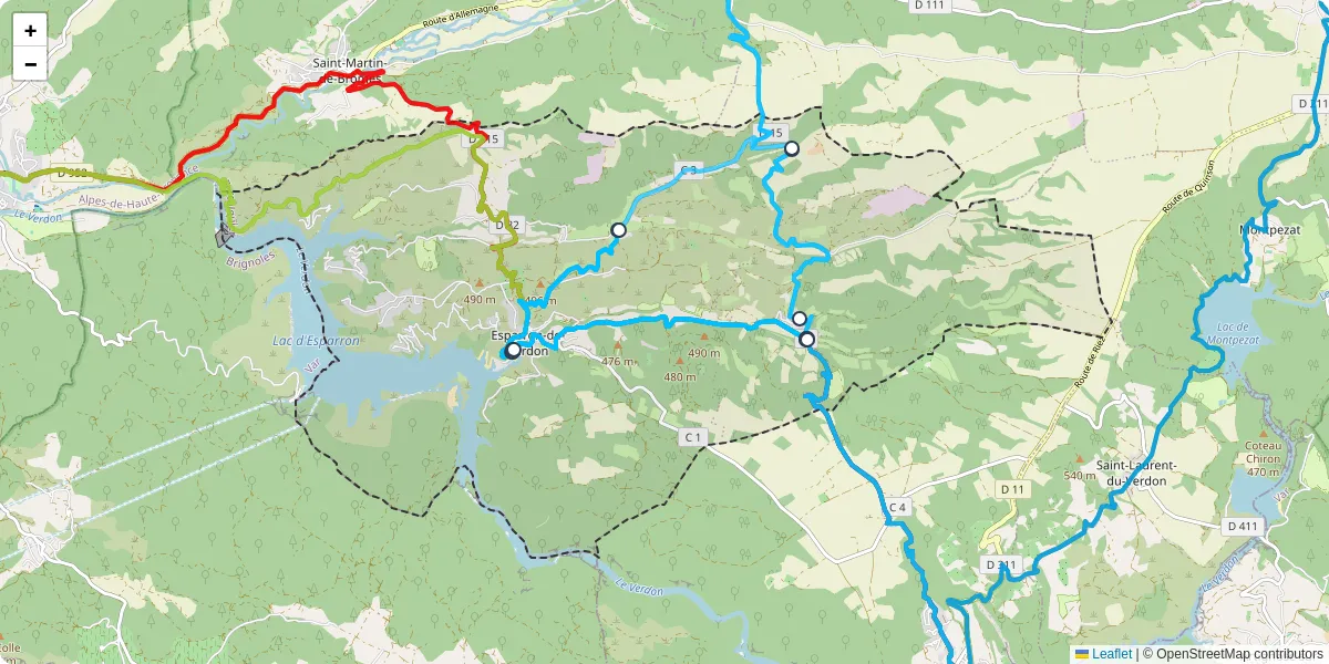 Carte du réseau de transport en commun à Esparron-de-Verdon - lignes de bus et arrêts