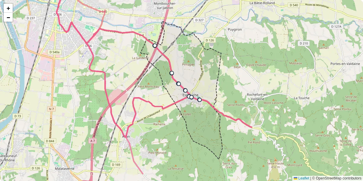 Carte du réseau de transport en commun à Espeluche - lignes de bus et arrêts