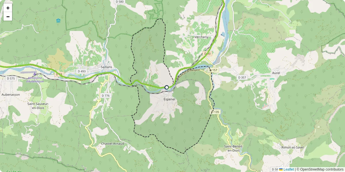 Carte du réseau de transport en commun à Espenel - lignes de bus et arrêts