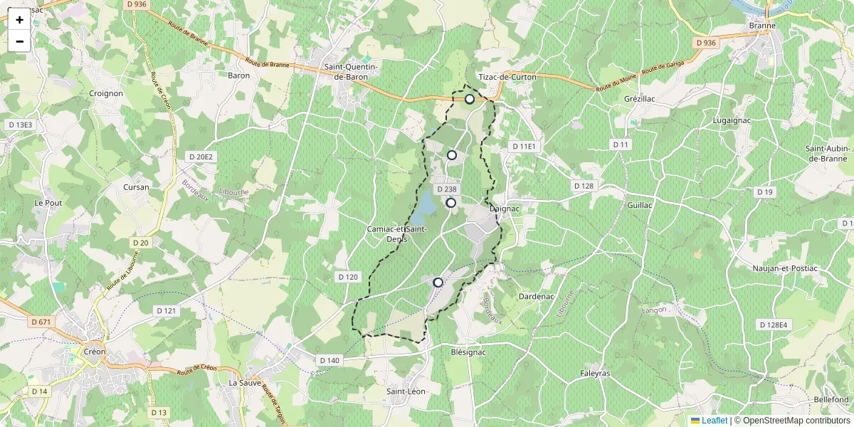 Carte du réseau de transport en commun à Espiet - lignes de bus et arrêts