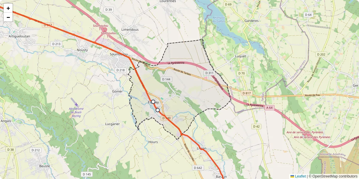 Carte du réseau de transport en commun à Espoey - lignes de bus et arrêts