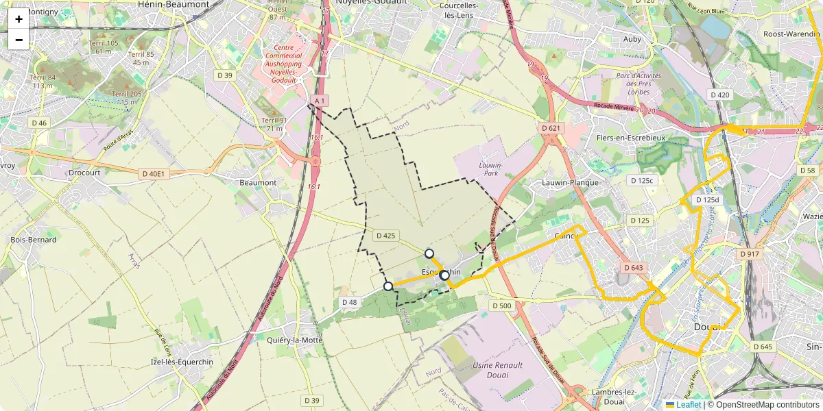 Carte du réseau de transport en commun à Esquerchin - lignes de bus et arrêts