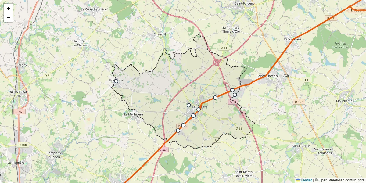 Carte du réseau de transport en commun à Essarts-en-Bocage - lignes de bus et arrêts