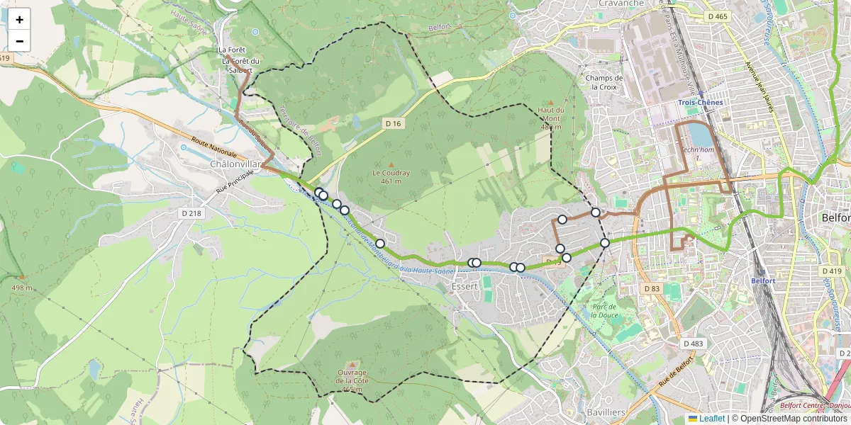 Carte du réseau de transport en commun à Essert - lignes de bus et arrêts