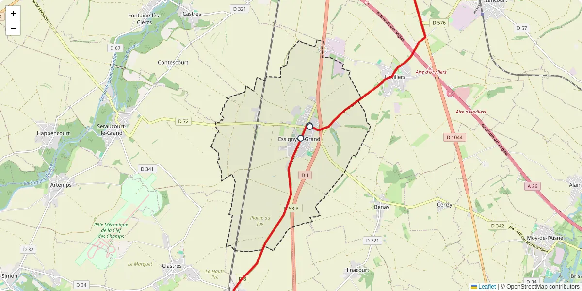 Carte du réseau de transport en commun à Essigny-le-Grand - lignes de bus et arrêts