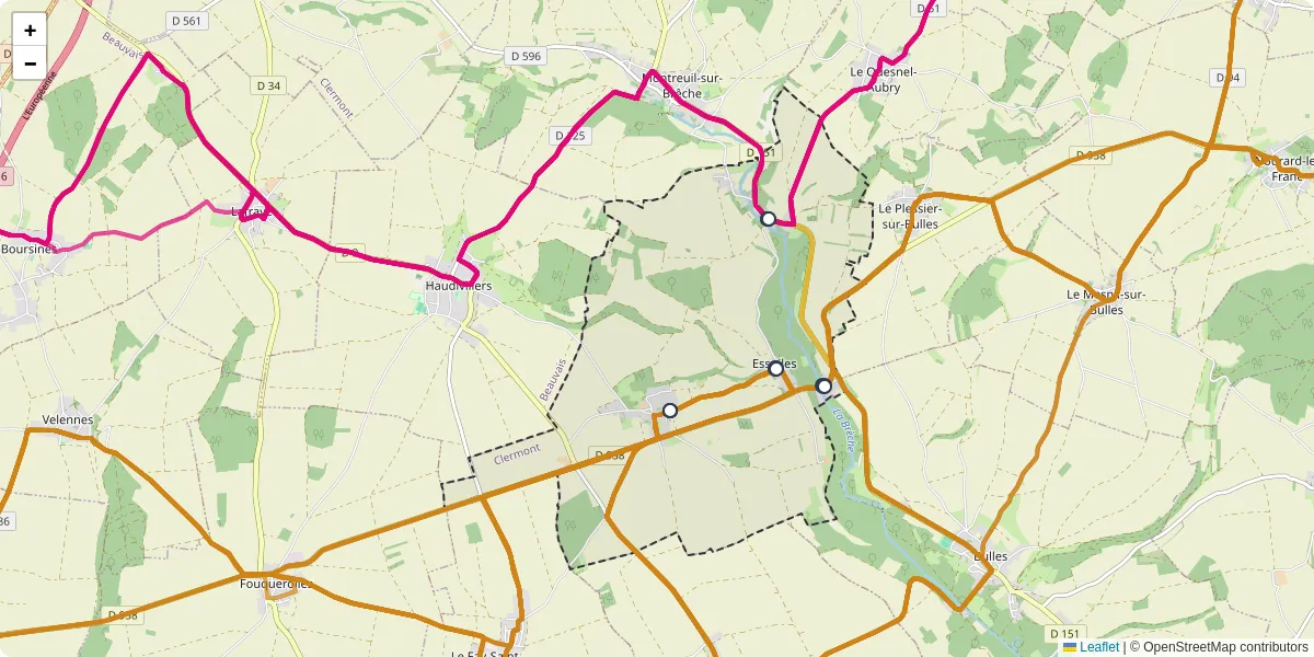 Carte du réseau de transport en commun à Essuiles - lignes de bus et arrêts