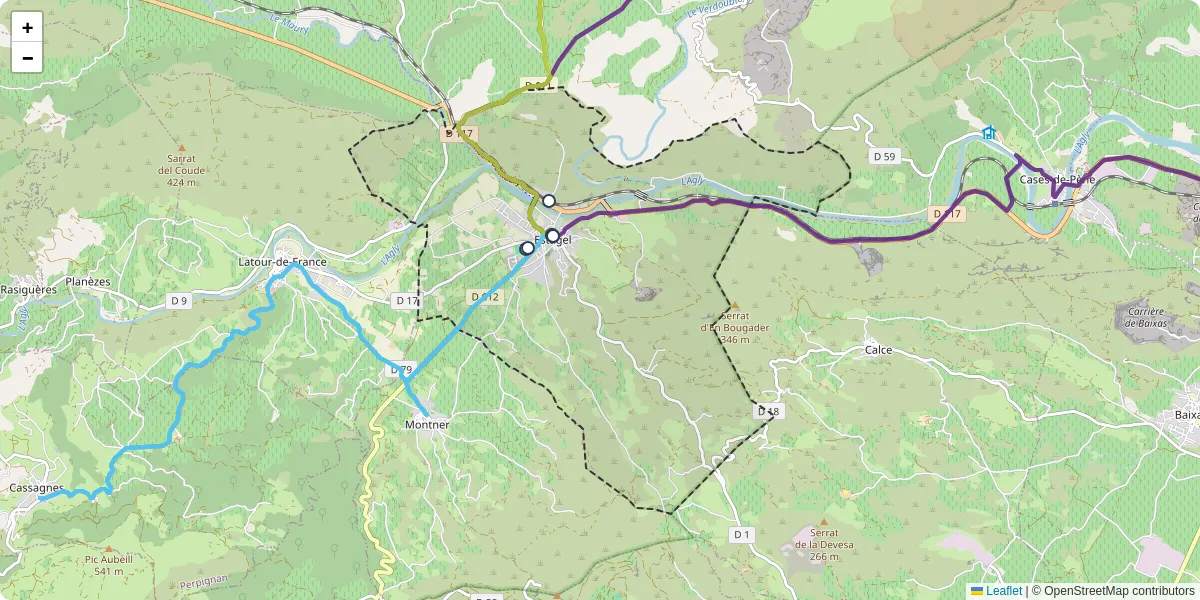 Carte du réseau de transport en commun à Estagel - lignes de bus et arrêts