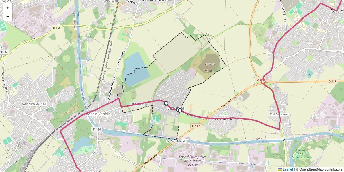 Carte du réseau de transport en commun à Estevelles - lignes de bus et arrêts