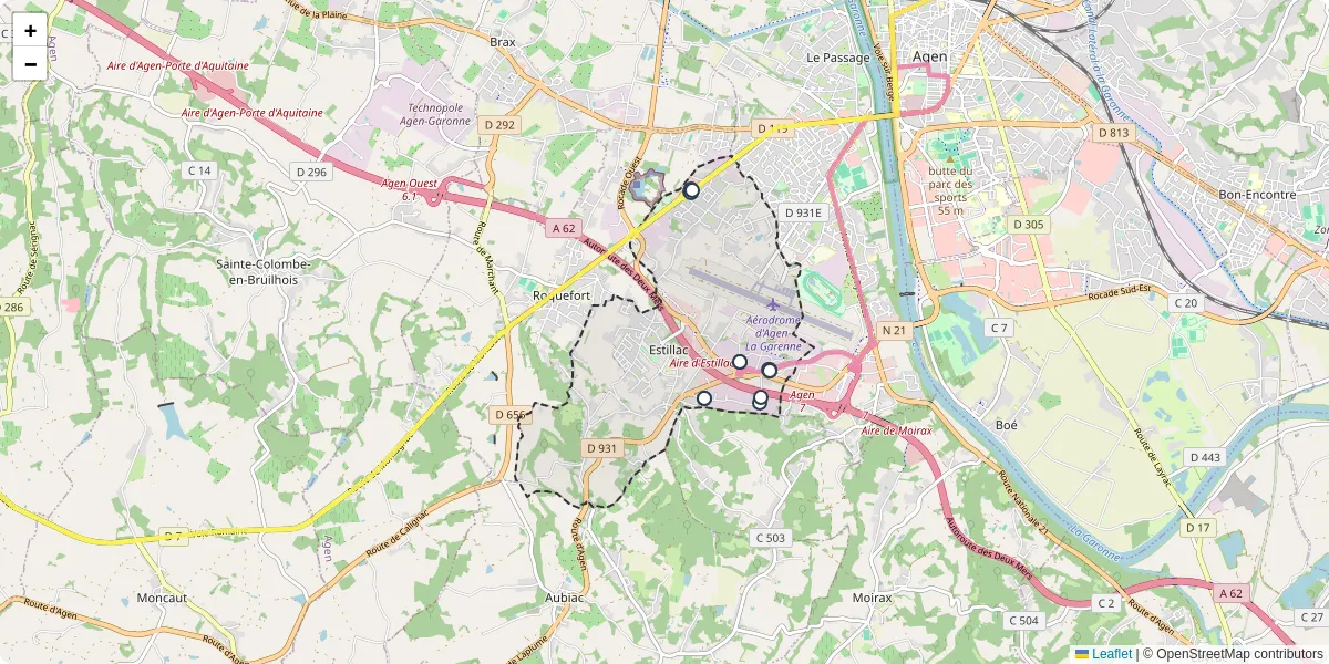 Carte du réseau de transport en commun à Estillac - lignes de bus et arrêts