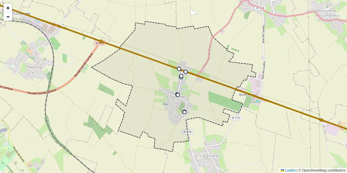 Carte du réseau de transport en commun à Estourmel - lignes de bus et arrêts