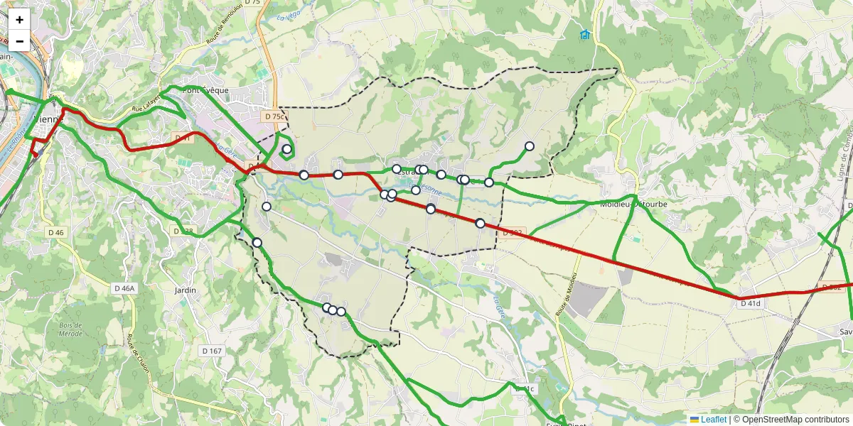 Carte du réseau de transport en commun à Estrablin - lignes de bus et arrêts