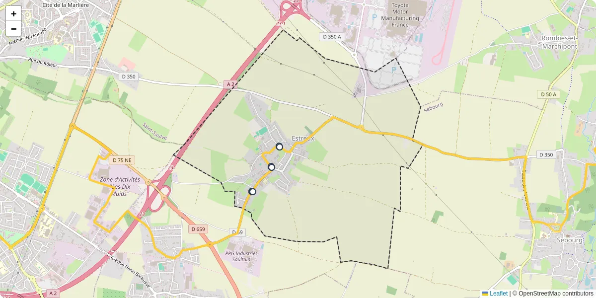 Carte du réseau de transport en commun à Estreux - lignes de bus et arrêts