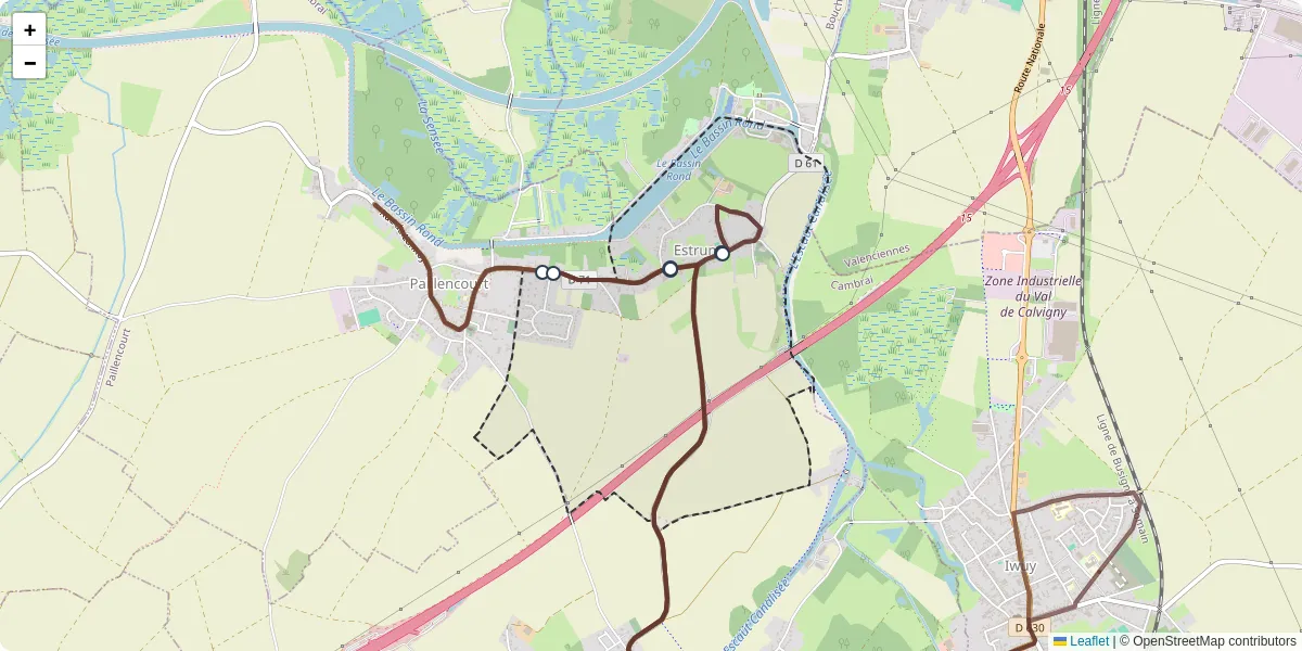 Carte du réseau de transport en commun à Estrun - lignes de bus et arrêts