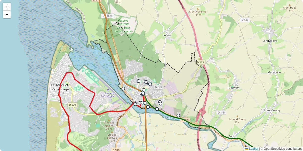 Carte du réseau de transport en commun à Étaples - lignes de bus et arrêts