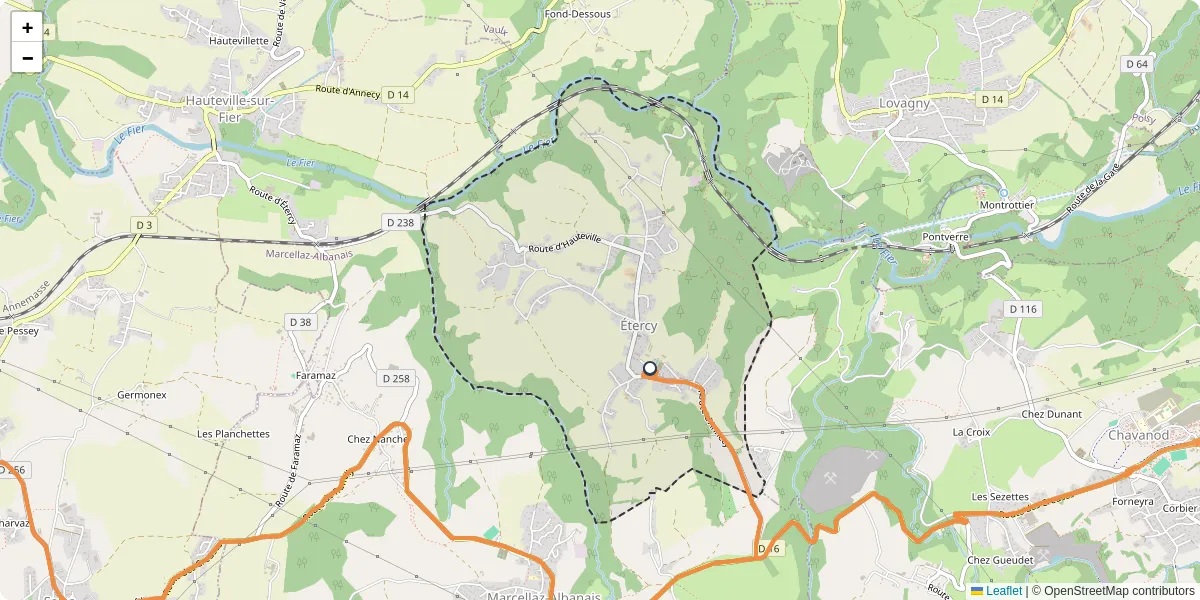 Carte du réseau de transport en commun à Étercy - lignes de bus et arrêts