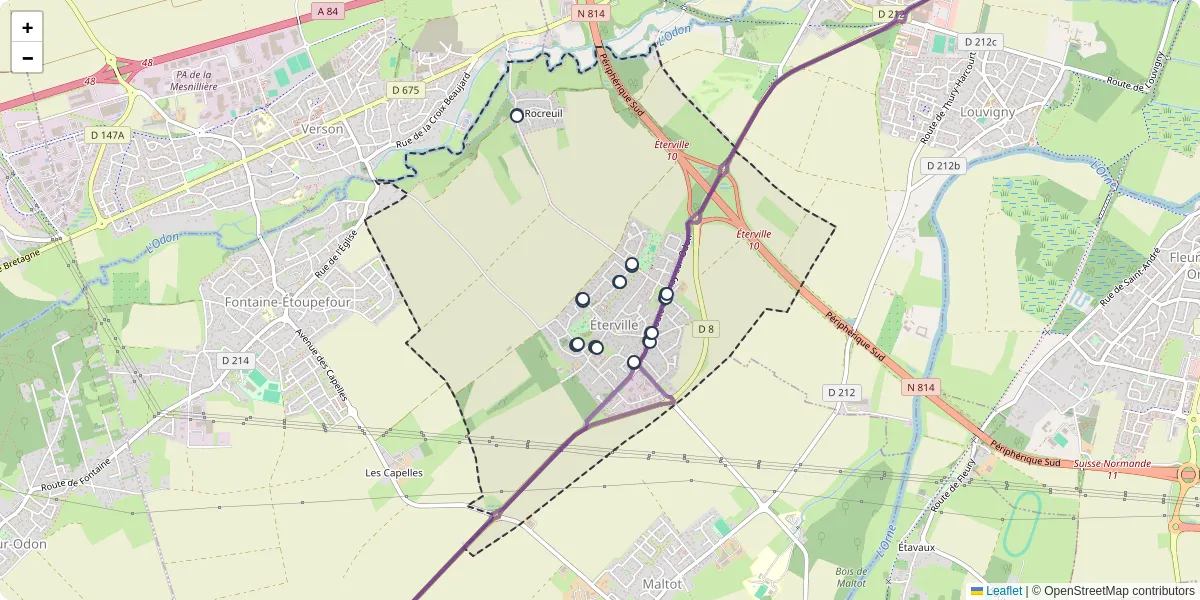 Carte du réseau de transport en commun à Éterville - lignes de bus et arrêts