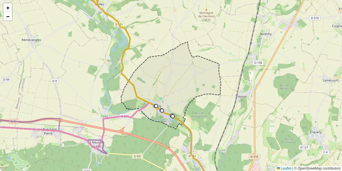 Carte du réseau de transport en commun à Étouy - lignes de bus et arrêts