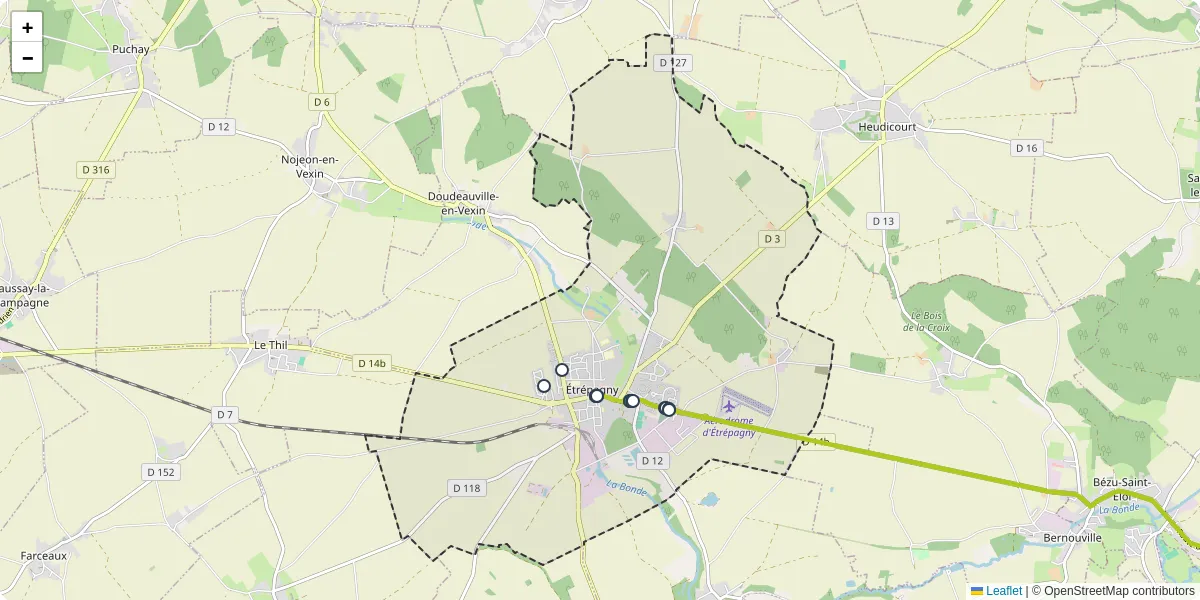 Carte du réseau de transport en commun à Étrépagny - lignes de bus et arrêts