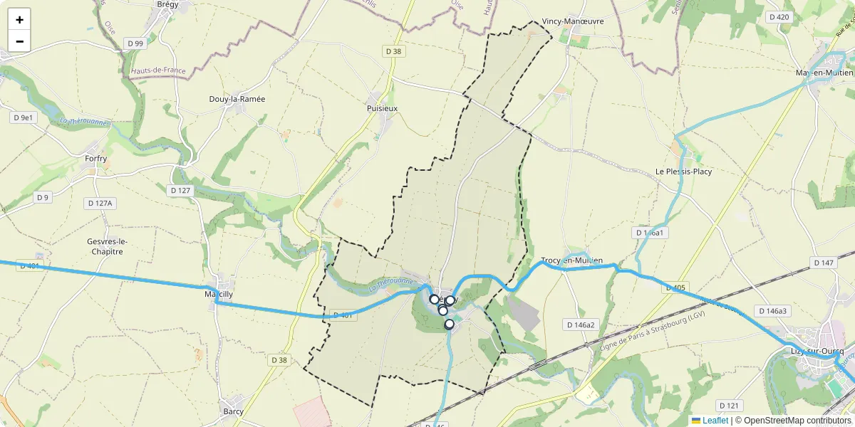 Carte du réseau de transport en commun à Étrépilly - lignes de bus et arrêts