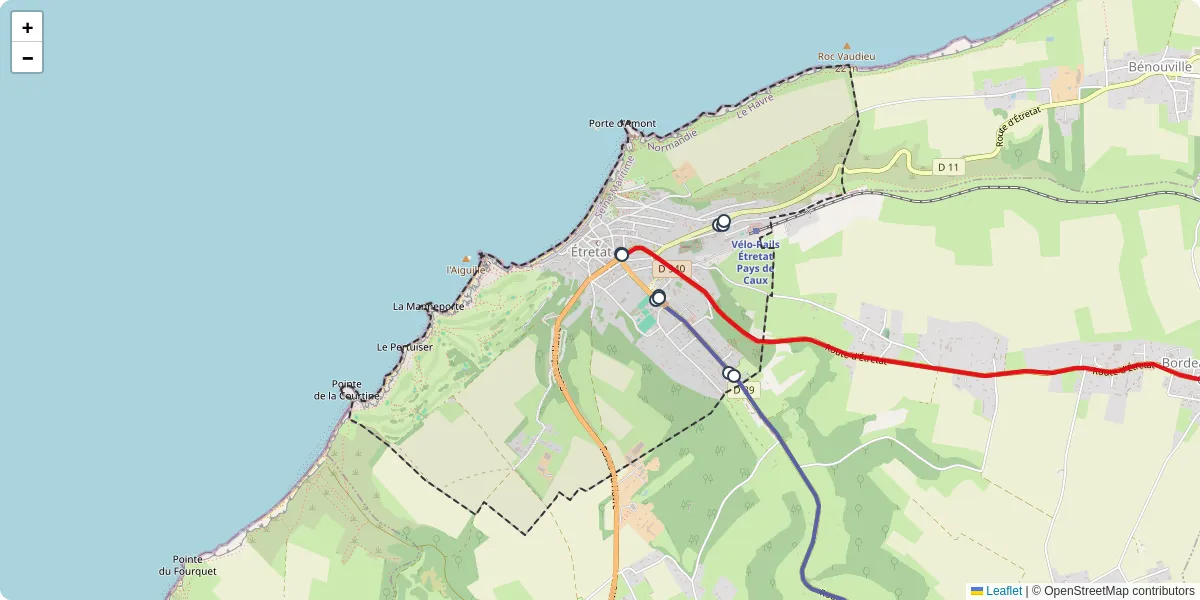 Carte du réseau de transport en commun à Étretat - lignes de bus et arrêts