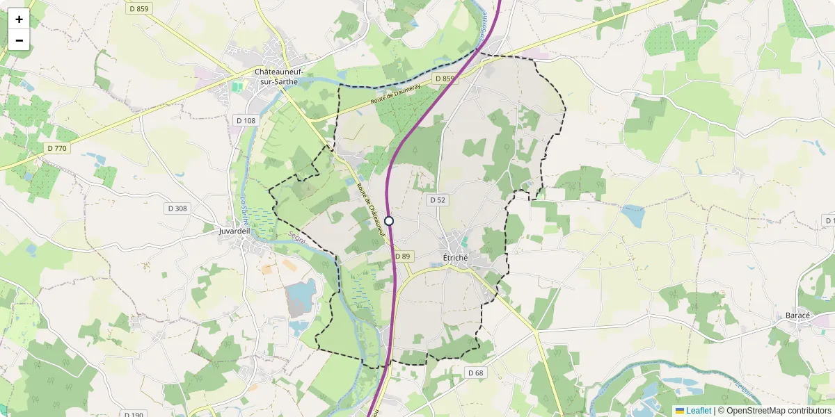 Carte du réseau de transport en commun à Étriché - lignes de bus et arrêts