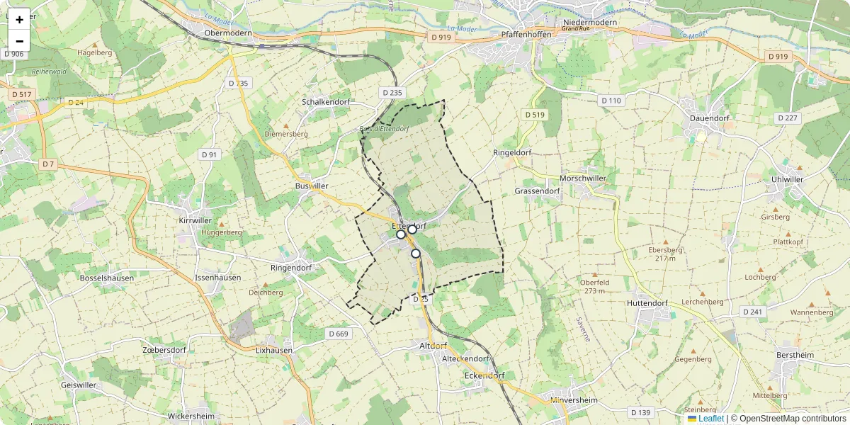 Carte du réseau de transport en commun à Ettendorf - lignes de bus et arrêts
