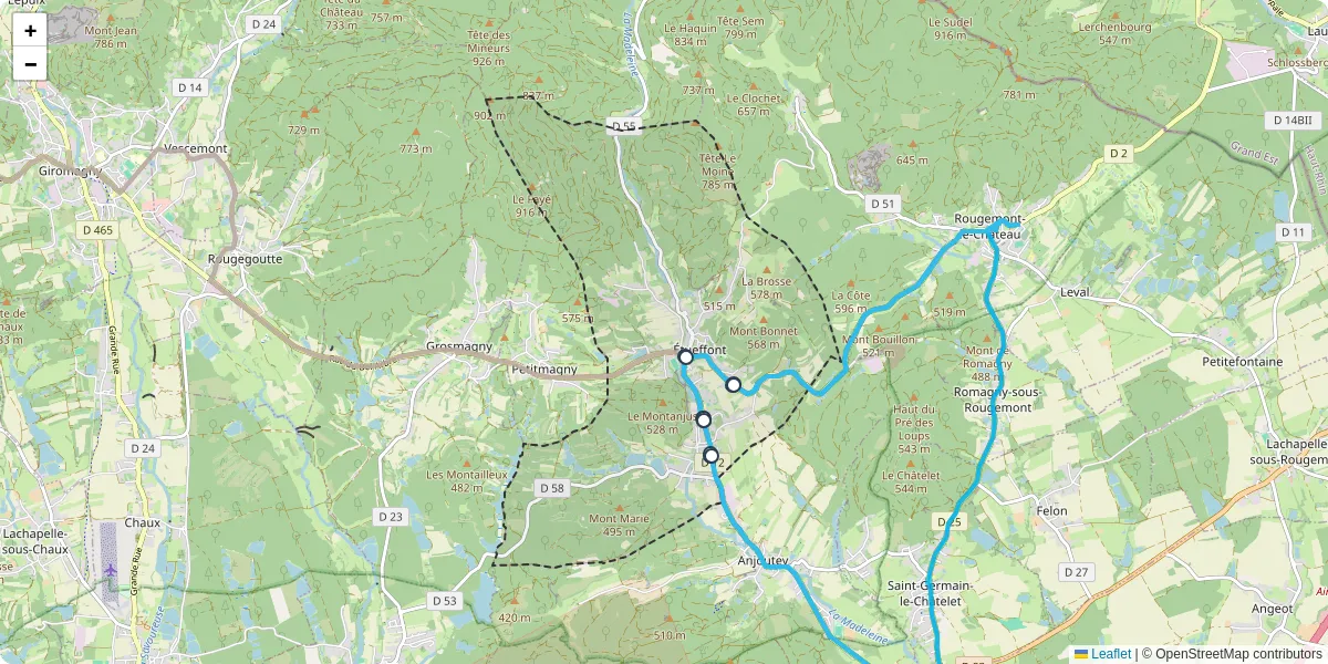 Carte du réseau de transport en commun à Étueffont - lignes de bus et arrêts
