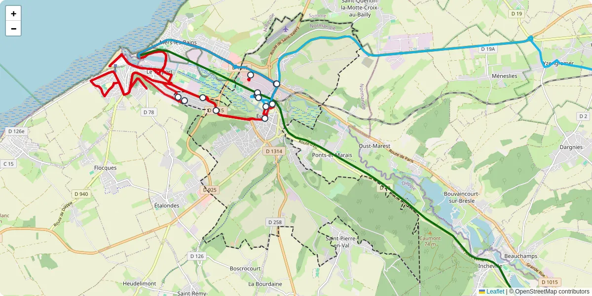 Carte du réseau de transport en commun à Eu - lignes de bus et arrêts
