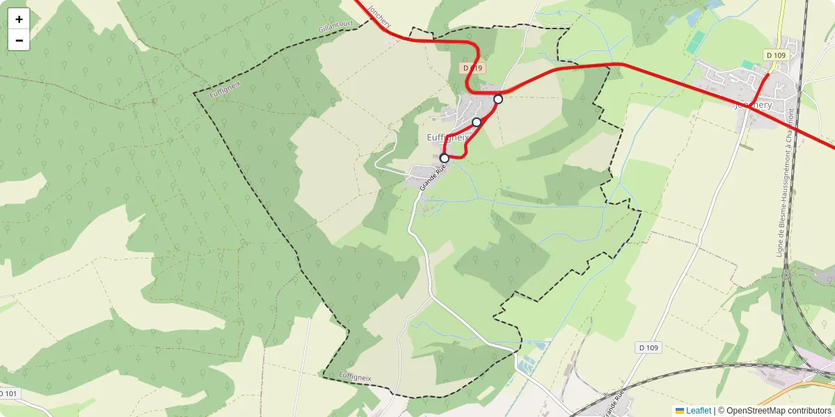 Carte du réseau de transport en commun à Euffigneix - lignes de bus et arrêts