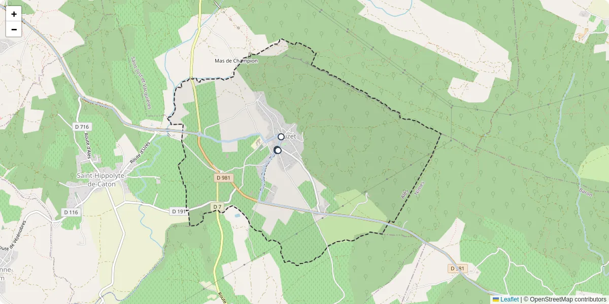 Carte du réseau de transport en commun à Euzet - lignes de bus et arrêts