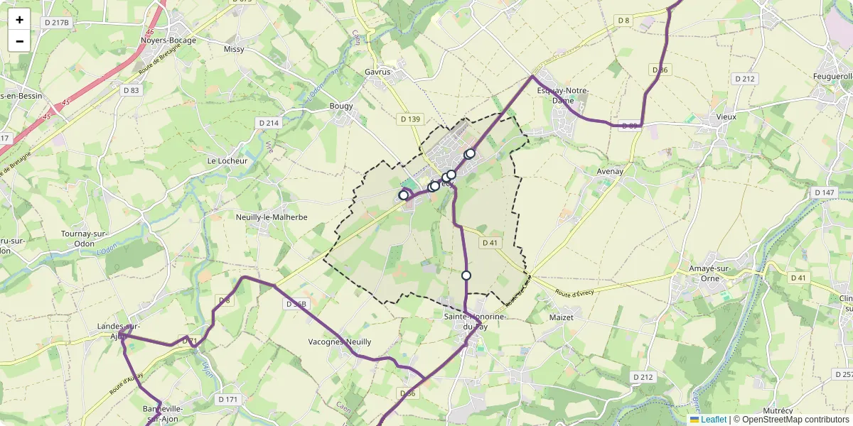 Carte du réseau de transport en commun à Évrecy - lignes de bus et arrêts