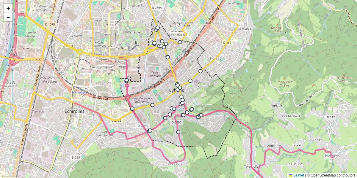 Carte du réseau de transport en commun à Eybens - lignes de bus et arrêts