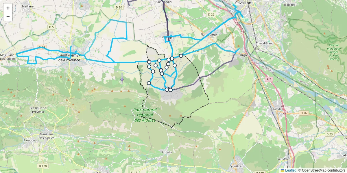 Carte du réseau de transport en commun à Eygalières - lignes de bus et arrêts