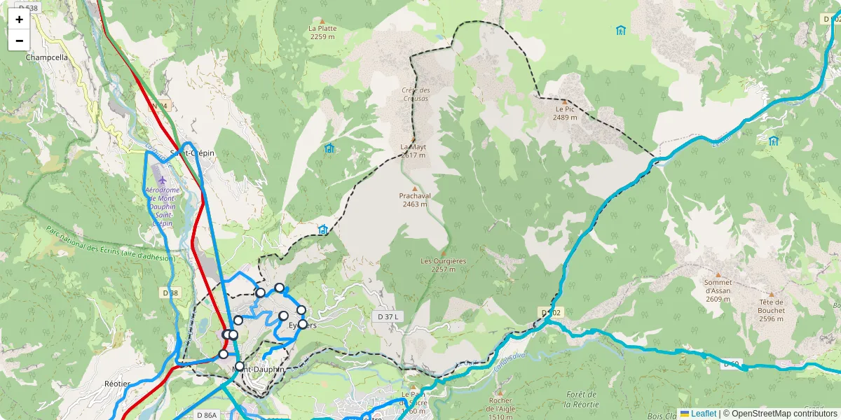 Carte du réseau de transport en commun à Eygliers - lignes de bus et arrêts