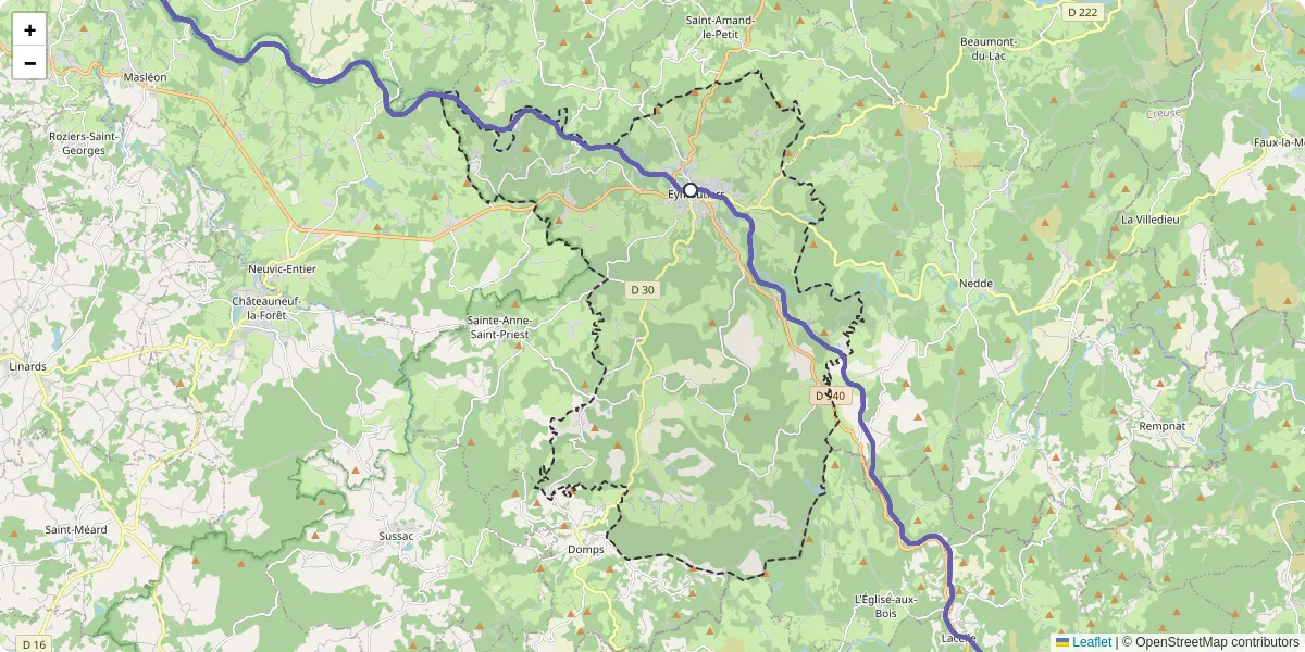 Carte du réseau de transport en commun à Eymoutiers - lignes de bus et arrêts
