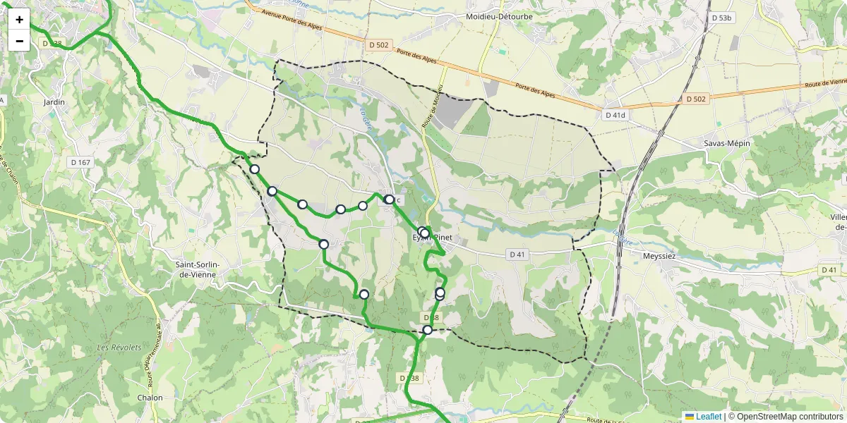 Carte du réseau de transport en commun à Eyzin-Pinet - lignes de bus et arrêts