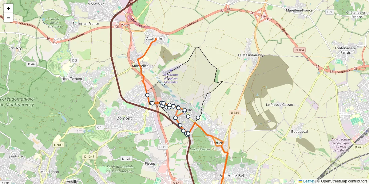Carte du réseau de transport en commun à Ézanville - lignes de bus et arrêts