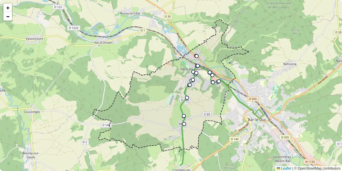 Carte du réseau de transport en commun à Fains-Véel - lignes de bus et arrêts