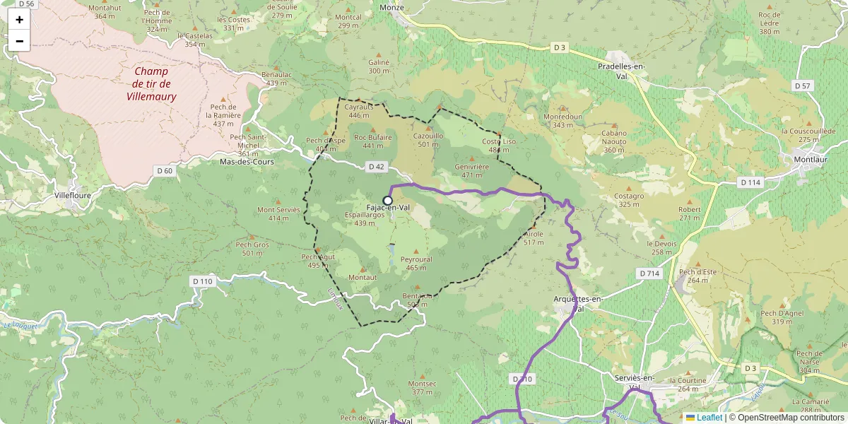 Carte du réseau de transport en commun à Fajac-en-Val - lignes de bus et arrêts