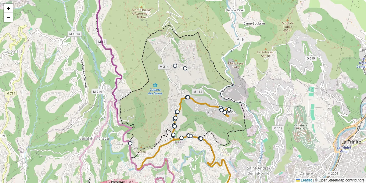 Carte du réseau de transport en commun à Falicon - lignes de bus et arrêts