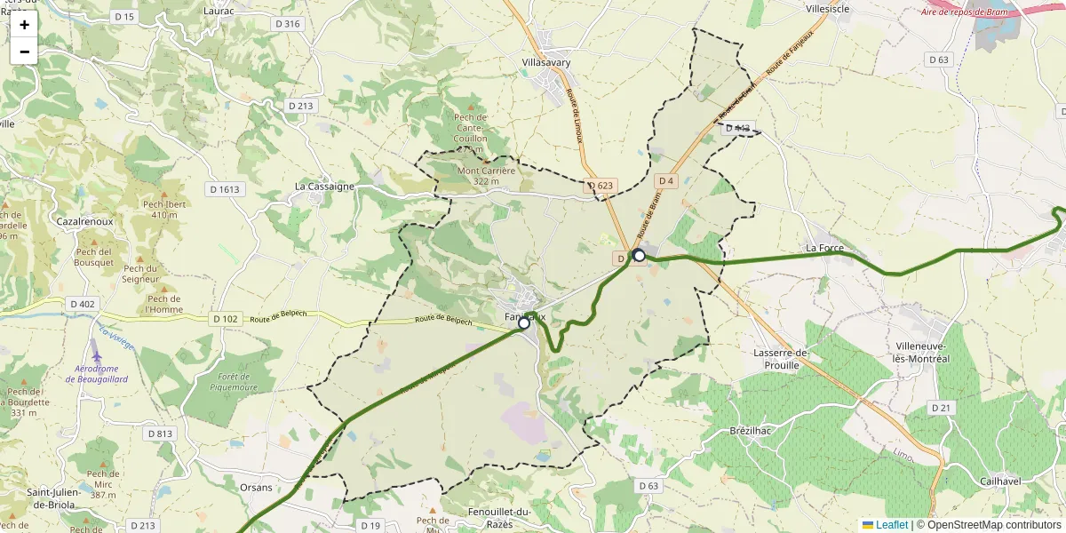 Carte du réseau de transport en commun à Fanjeaux - lignes de bus et arrêts